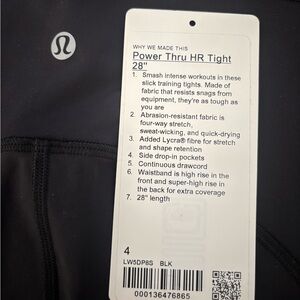 lululemon women’s black power thru HR tights leggings size 4